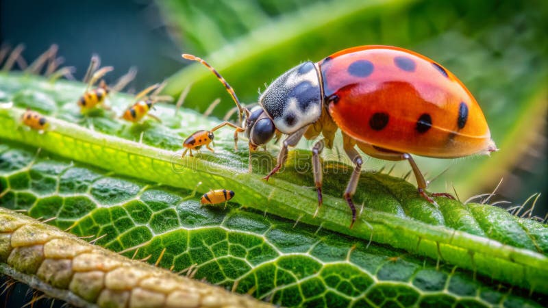 ladybug on flower stem close-up