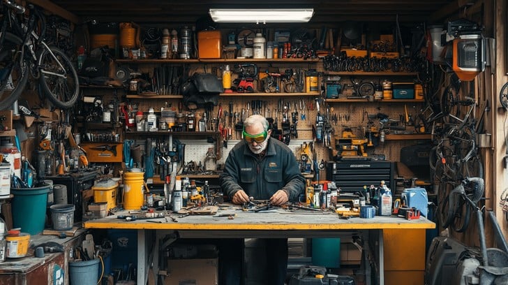 A collection of well-maintained, high-quality hand tools hanging on a workshop wall.