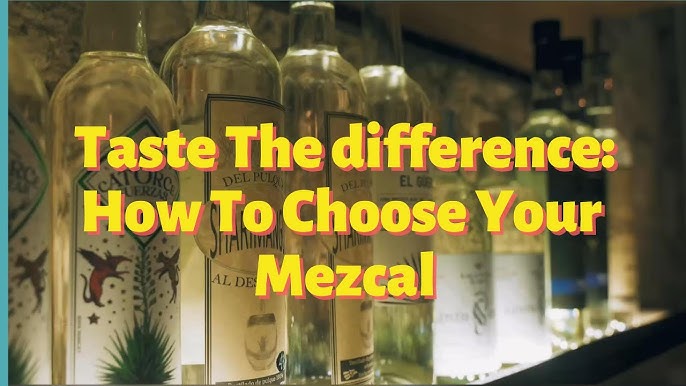 A selection of mezcal bottles and tasting glasses, showcasing the variety of colors and presentations.