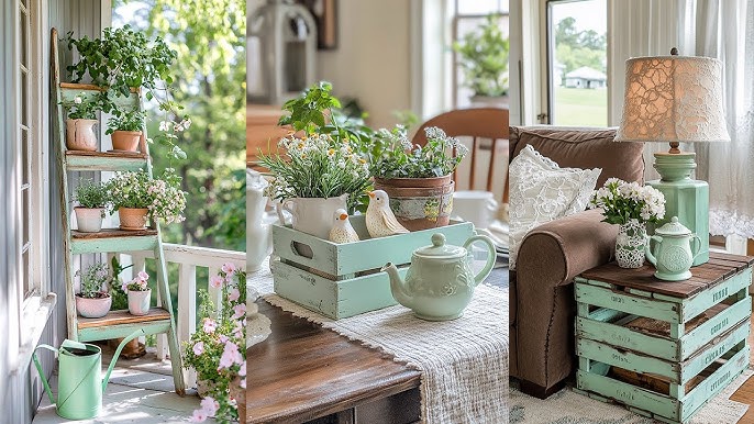 A collection of vintage and repurposed items perfect for farmhouse decor.