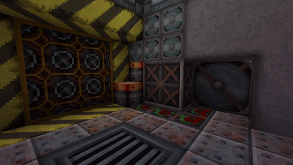 Screenshot of a fully automated ore processing system built with Applied Energistics 2 and BuildCraft in Minecraft: Java Edition. The system should include AE2 storage cells, BuildCraft pipes transporting items, and AE2 processing machines. Use realistic lighting and a slightly wide-angle perspective to capture the scale of the setup.