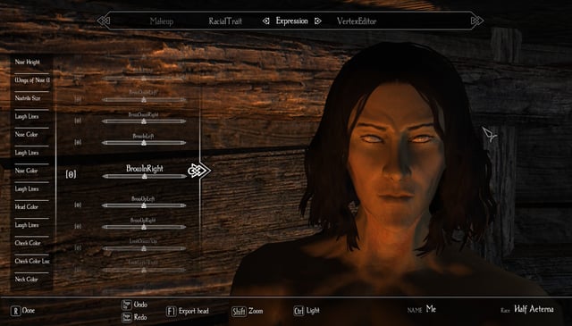 Character Creation Comparison: Before and After screenshots showing Skyrim's limited customization compared to Enderal's detailed options.