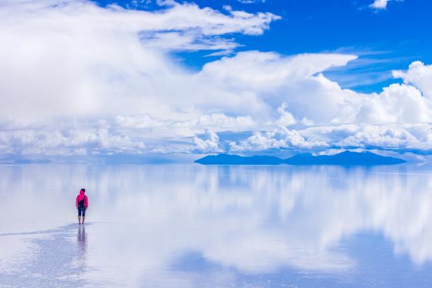 Perfect reflections on the salt flats creating a mirror effect