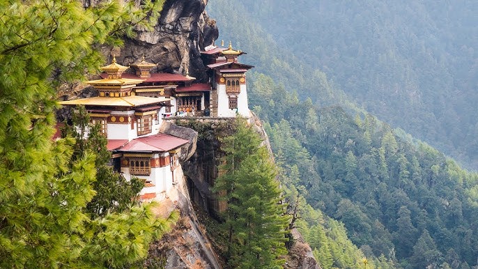 Tiger's Nest Monastery clinging to a cliff face in Paro Valley