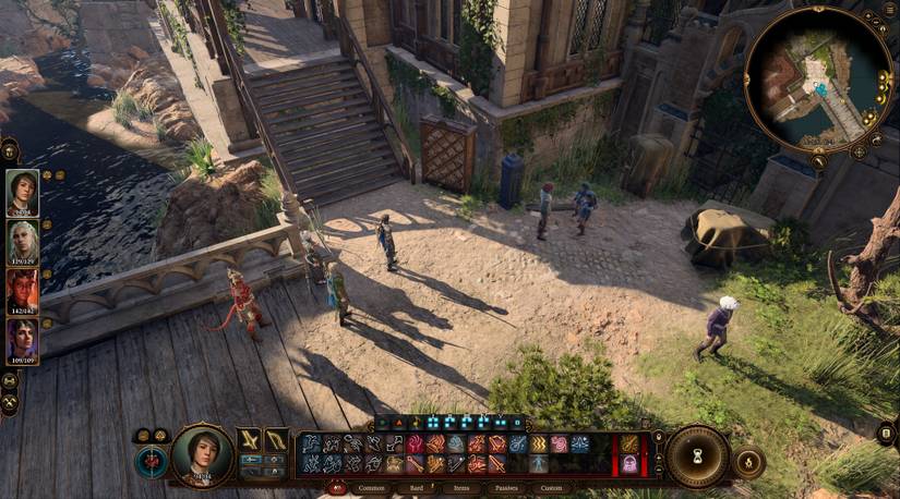 Overhead map of the House of Grief, showing the recommended stealth infiltration route.