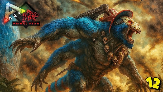 A screenshot of a player riding a tamed elemental dinosaur in a Primal Fear environment, demonstrating the power and variety of tamed creatures available in the mod.