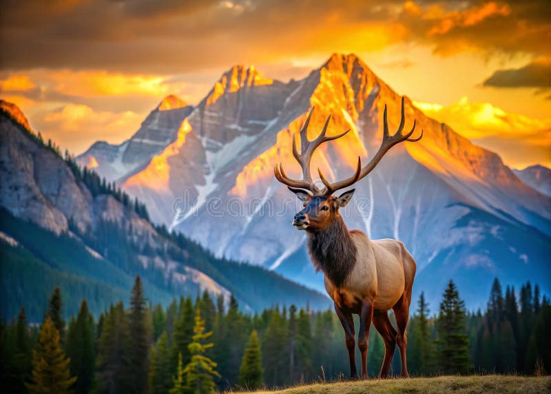 Bull Elk in Canadian Rockies