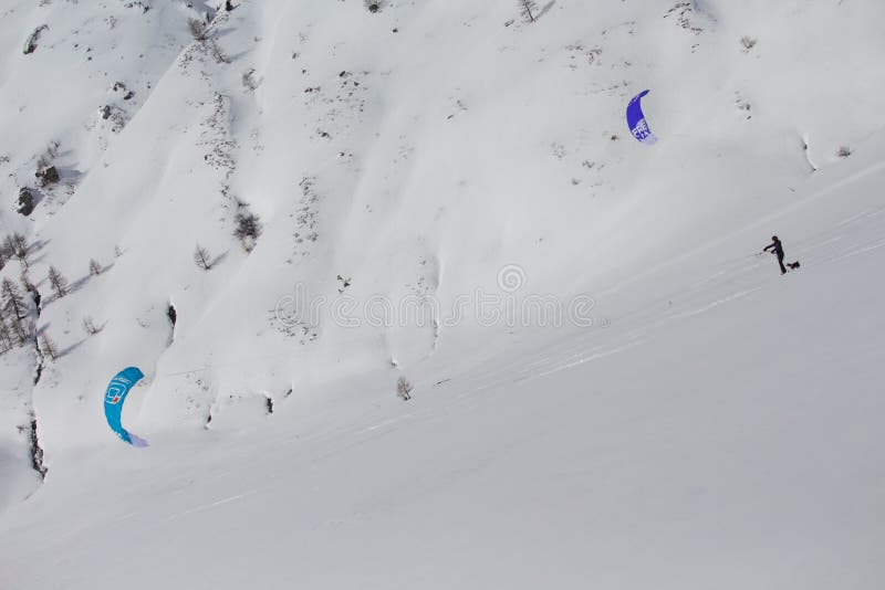 snowkiting on a frozen lake