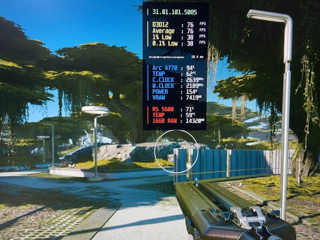 A comparative benchmark chart illustrating Starfield's performance at 1440p, highlighting the framerate differences between native resolution, FSR 2, and FSR 3 on an RTX 3070, emphasizing areas where FSR 3 underperforms relative to other options.