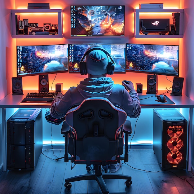 Flat-lay photo of all components (CPU, RAM, motherboard, SSD, HDD, PSU, case) before assembly, arranged in an aesthetically pleasing manner.