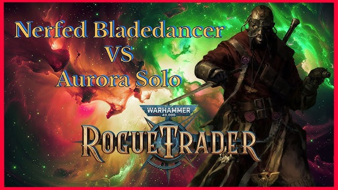 A Warhammer 40,000: Rogue Trader character holding a large gun.