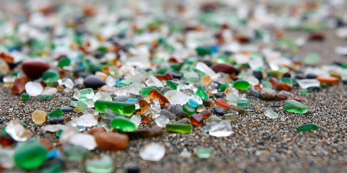 Colorful sea glass on Glass Beach in Fort Bragg, California