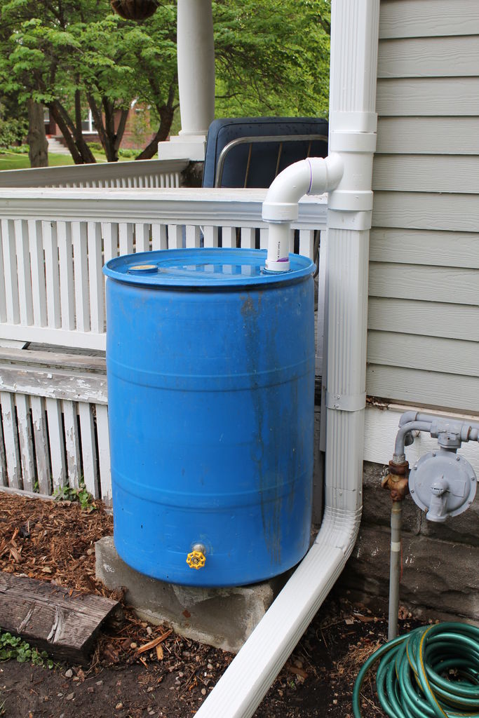 Rain barrel with hole
