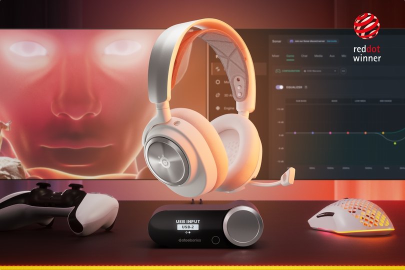 A side-by-side size comparison photo of the Arctis Nova Pro Wireless next to a common gaming headset (e.g., HyperX Cloud II) to illustrate its size and profile