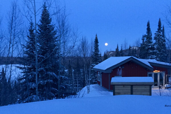Winter Solstice Lantern glowing at night