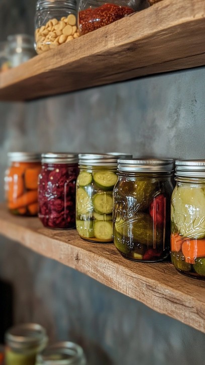 displayed jarred vegetables