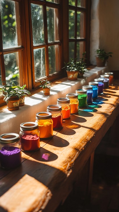 Colorful jars of homemade marmalade and other winter preserves, suggesting a vibrant and flavorful pantry
