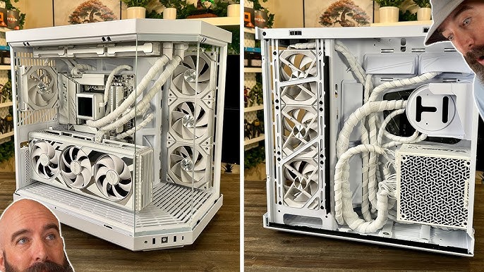 Top-down view of PC components arranged on a clean surface, including CPU, GPU, RAM, and motherboard, showcasing the essence of a complete PC build.