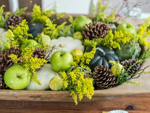 Rustic farmhouse fall centerpiece with burlap