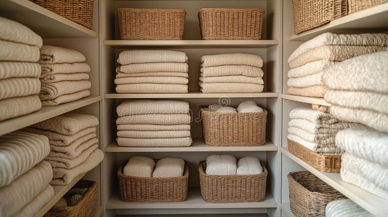 organized linen closet or armoire