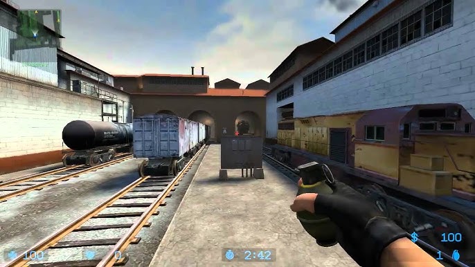 Counter-Strike Source, de_dust2, CT sniper holding A long from site, scope flash, dynamic shadows, high resolution