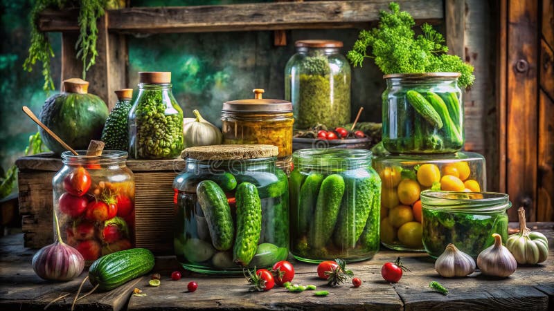 Jars of conserved vegetables