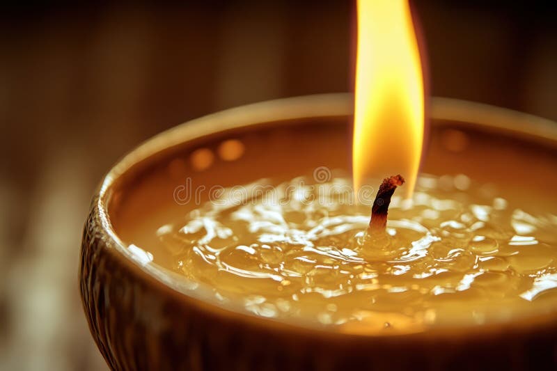 Beeswax candle flickering wintery scene