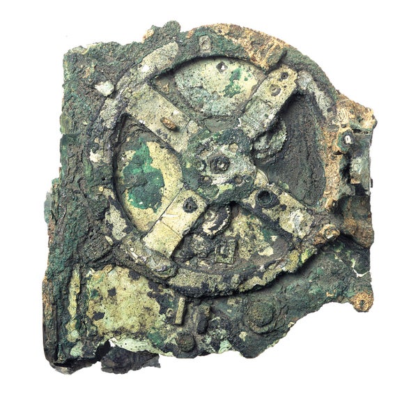 An artistic representation of ancient Greek metallurgists working with molten metal, showing a possible interpretation of advanced casting techniques.