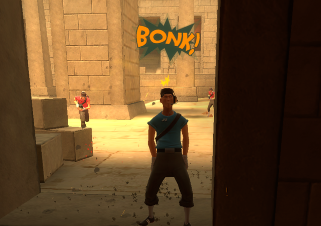 A dynamic in-game screenshot of a Team Fortress 2 6v6 match on Granary, viewed from the perspective of a Medic. Focus on the visual chaos of a mid-fight, with particle effects from explosions and weapon fire filling the screen. High contrast lighting, professional quality.