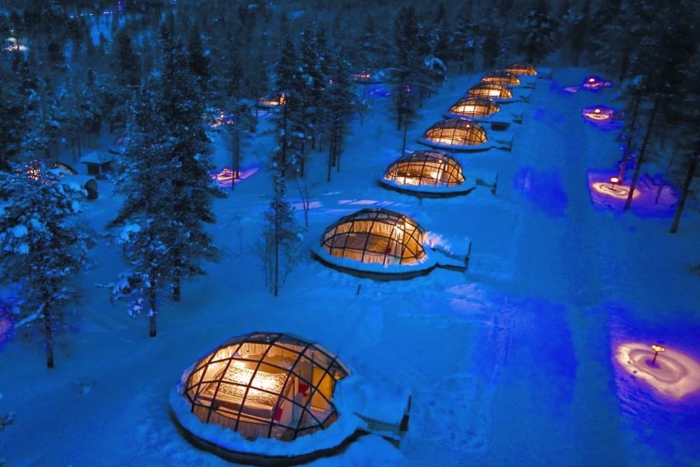 Northern Lights over a glass igloo