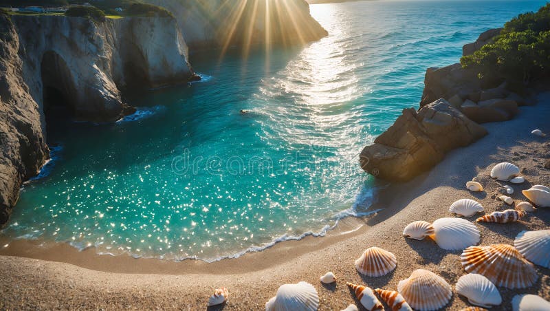 Coastal Scene Shells Sandy Beach