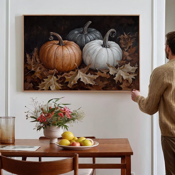 A repurposed wooden ladder used as a display shelf adorned with pumpkins, gourds, and other natural fall decor elements, highlighting the concept of reusing and repurposing.