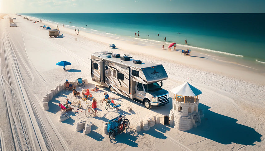 Martha birdwatching near the Marsh Trail at Assateague Island. She is holding binoculars, looking through them, with tall grass and water in the background.