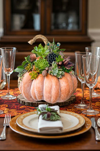 A succulent pumpkin centerpiece