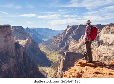 hike zion national park, man on rock