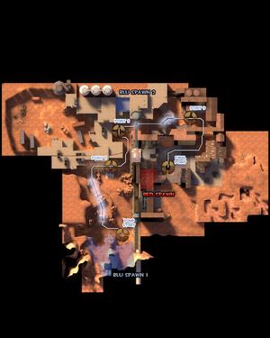 Interior shot of 2Fort's intelligence room in Team Fortress 2, focusing on the broken windows, outdated computer equipment, and the capture briefcase. Include moody lighting and high-resolution textures.