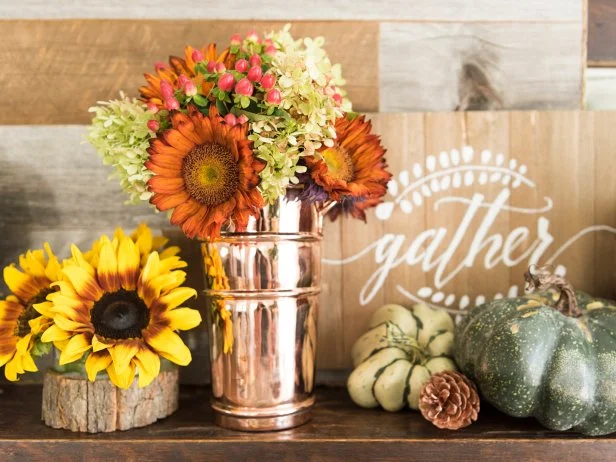 Metal bucket filled with flowers