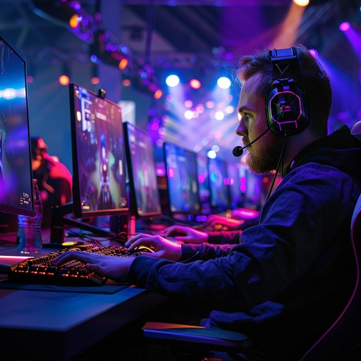 A close-up portrait of a determined esports player with intense eyes, subtly featuring elements of Counter-Strike in the background. The dramatic lighting highlights the concentration and focus required in competitive gaming.