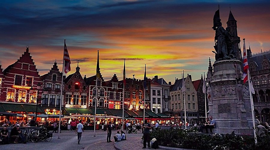 The beautiful grand marketplace in Bruges