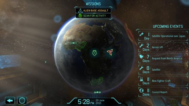 A screenshot of the geoscape, highlighting the increased number of satellite coverage areas and UFO activity.