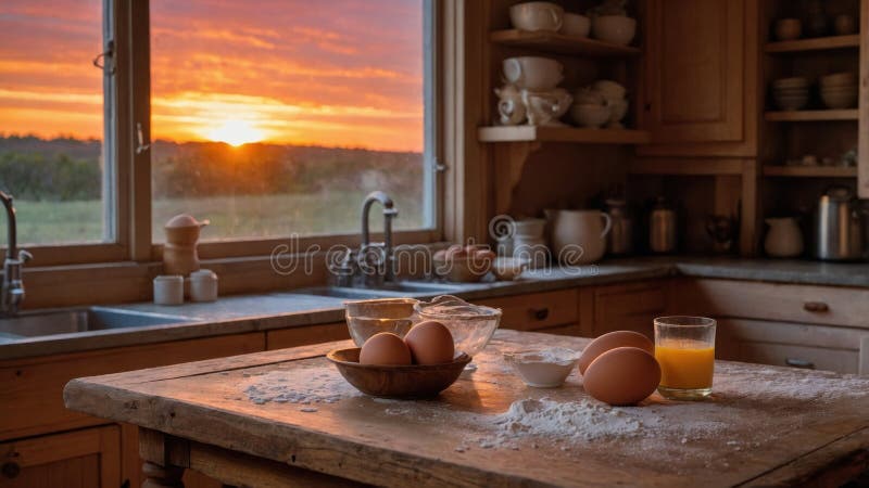 A cozy kitchen scene with sunlight