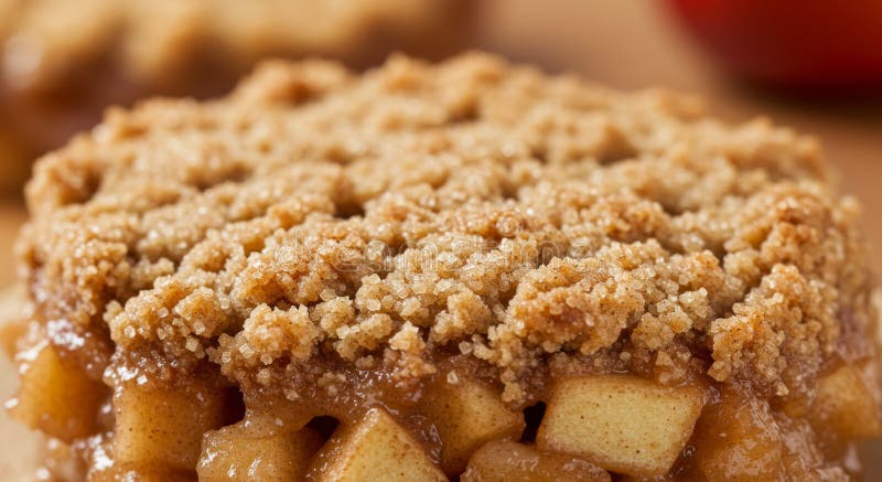 Cozy farmhouse kitchen with a baked apple crisp on a wooden table and warm lighting.