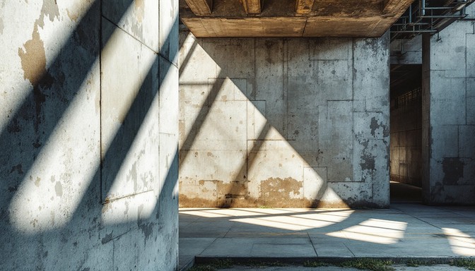 A montage of environmental storytelling elements from the maps discussed: bullet holes in Gravel Pit, broken glass in 2Fort, decaying pipes in Badwater Basin, and bloodstained sawblades in Sawmill. Use a cohesive color palette and a professional layout.