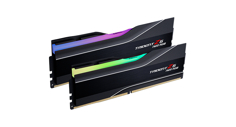 G.Skill Trident Z5 Neo RAM kit with RGB lighting, highlighting its high speed and low latency for optimal VR performance