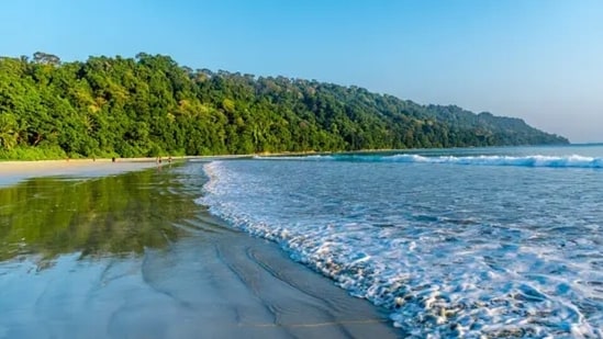 A shot of the beach with a group of local fishermen in the background.