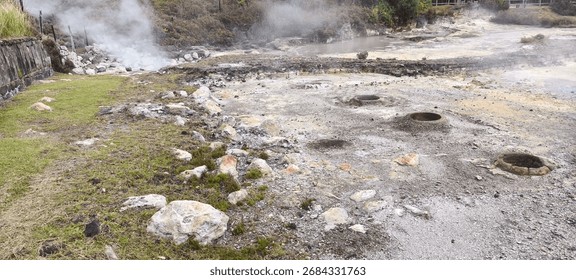 Cozido das Furnas in Furnas, Sao Miguel, Azores, Portugal: A traditional Portuguese stew cooked underground using geothermal heat.