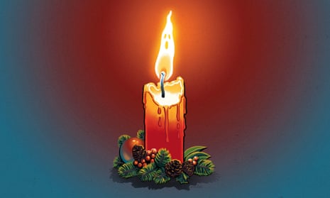 A warmly lit, rustic room with pine garlands, beeswax candles in wrought-iron holders, and dried herbs hanging from the rafters, creating a cozy and inviting atmosphere for Yule.