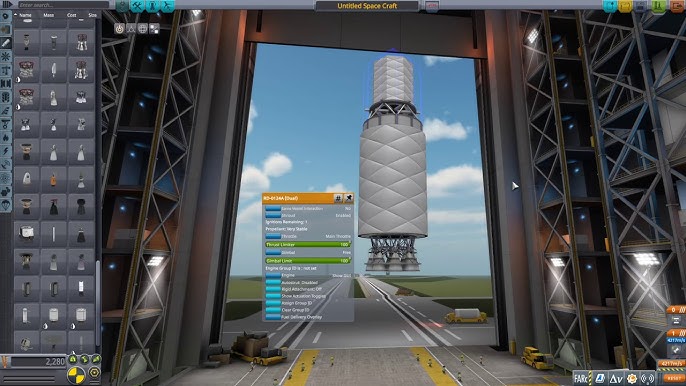Screenshot of a KSP rocket using RO parts, showcasing advanced engine designs (e.g., staged combustion engines).
