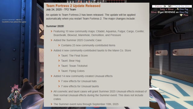 Close-up screenshot of a Team Fortress 2 character wearing a hat with the 'Burning Flames' unusual effect, captured in a dimly lit environment to emphasize the effect's glow. Focus on particle detail and dynamic shadows.