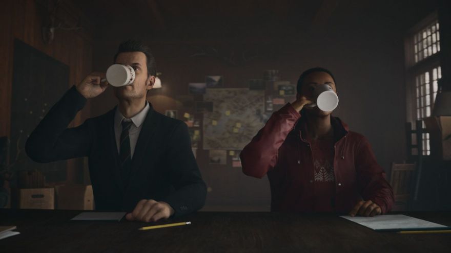 Character render of Alan Wake in the Dark Place, showcasing the updated character model and its detailed textures, preferably with a menacing expression.